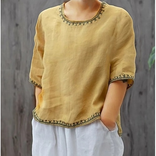 

Men's Shirt Solid Color Round Neck Street Casual Button-Down Print Half Sleeve Tops Casual Fashion Designer Breathable Khaki Red Yellow