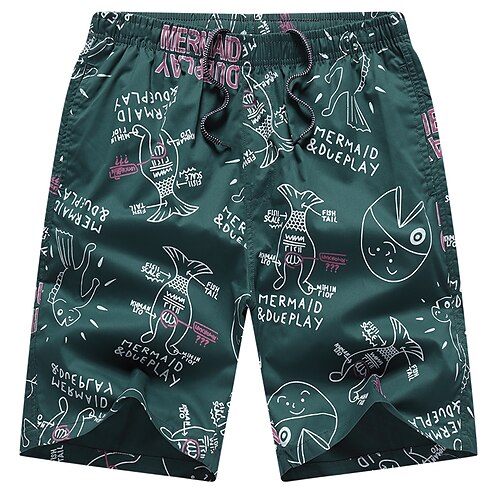 

Men's Chic Modern Casual Chinos Shorts Pocket Elastic Drawstring Design Print Knee Length Pants Holiday Beach Micro-elastic Graphic Prints Fish Comfort Breathable Mid Waist Green White Khaki Sky