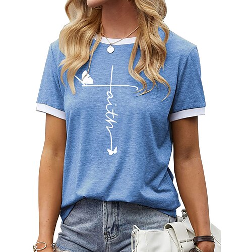 

Women's T shirt Tee Green Blue Purple Graphic Butterfly Patchwork Print Short Sleeve Daily Weekend Basic Round Neck Regular Butterfly S