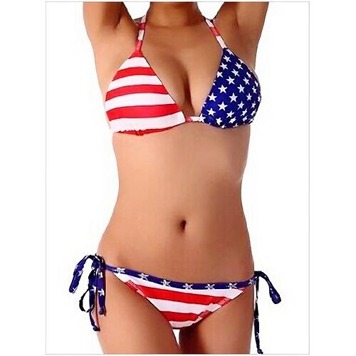 

Women's Swimwear Bikini 2 Piece Normal Swimsuit Open Back Printing string National Flag Red Halter V Wire Bathing Suits Sexy Vacation Fashion / Modern / New / Padded Bras