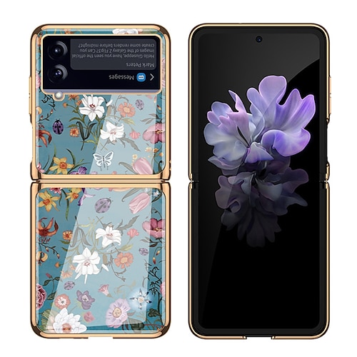 

teléfono Funda Para Samsung galaxia Funda Trasera Z Flip 4 Z Flip 3 Ultrafina Protector de lente de cámara Panel posterior de vidrio templado Graphic Flor Vidrio Templado