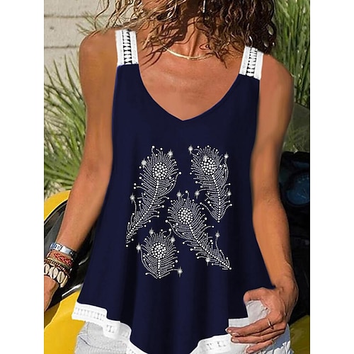 

Women's Camisole Tank Top Graphic Print V Neck Casual Tops Black Blue Wine