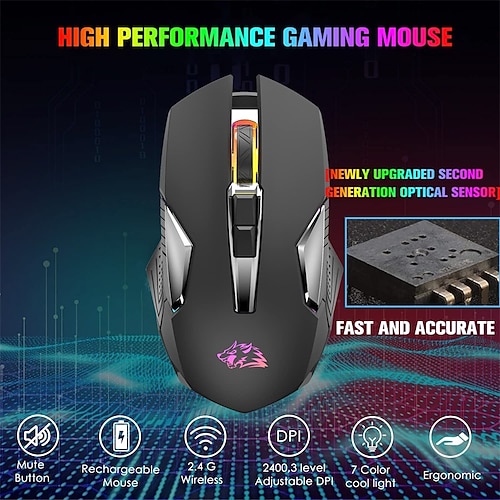 

Optical Gaming Mouse Led Breathing Light 800-2400 dpi 3 Adjustable DPI Levels 6 pcs Keys