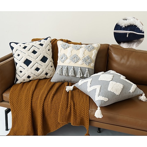 

Decorative Throw Pillow Cover Tribal Boho Woven Tufted Pillowcase with Tassels Super Square Pillow Sham Pillowcase Cushion Case for Sofa Couch Bedroom Car Living Room