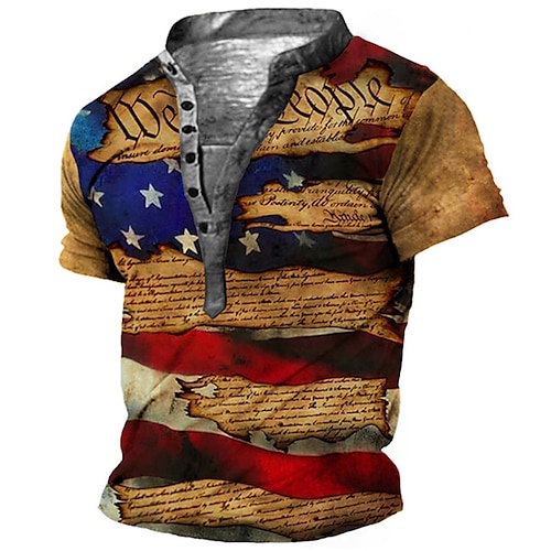 

Homme T shirt Tee Chemise Henley Shirt Tee Graphic Lettre Drapeau National Mao Vert Bleu Jaune Gris 3D effet Grande Taille Extérieur du quotidien Manches Courtes Bouton bas Imprimer Vêtement Tenue