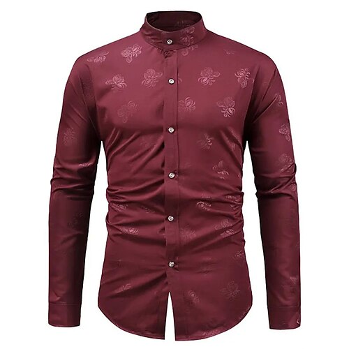 

Men's Shirt Prom Shirt Graphic Floral Turndown Wine Hot Stamping Outdoor Street Long Sleeve Button-Down Print Clothing Apparel Cotton Fashion Casual Breathable Comfortable