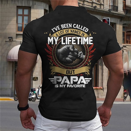 Father's Day papa shirts Men's Polo Shirt Golf Shirt Letter Hand Turndown Black 3D Print Casual Daily Short Sleeve Print Button-Down Clothing Apparel Fashion Designer Casual Breathable