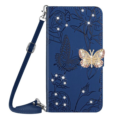 

telefono Custodia Per Samsung Galaxy Borsa a mano Porta carte di credito S23 S22 S21 S20 Plus Ultra A73 A53 A33 Nota 20 10 Con diamantini con tracolla rimovibile Slot per porta carte Farfalla Tinta