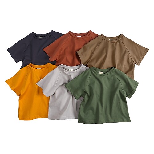 

Kids Boys T shirt Solid Color Outdoor Short Sleeve Active Cotton 2-8 Years Summer Green Yellow Khaki