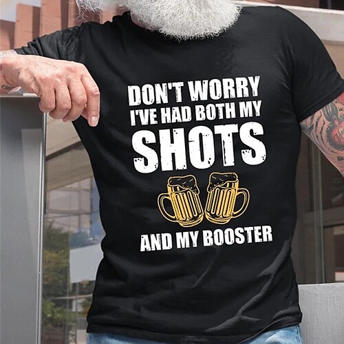 

Men's T shirt Hot Stamping Graphic Beer Letter Crew Neck Street Casual Print Short Sleeve Tops Basic Fashion Classic Comfortable Black Dark Gray Navy Blue