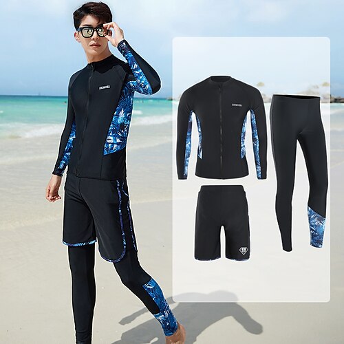 

Men's Rash guard Swimsuit UV Sun Protection UPF50 Breathable Long Sleeve Diving Suit Swimsuit 3-Piece Front Zip Swimming Surfing Snorkeling Beach Printed Spring Summer Autumn / Fall / Quick Dry