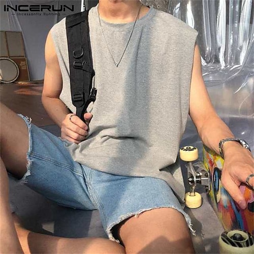 

Men's T shirt Solid Color Crew Neck Street Casual Sleeveless Tops Casual Fashion Breathable Comfortable Gray
