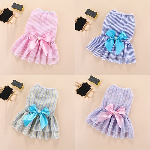 

Vertical Striped Butterfly Skirt Pet Cat Dog Spring and Summer Thin Section Fadou Corgi Teddy Bomei Bichon Clothes Spring