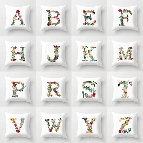 

Floral Alphabet Double Side Cushion Cover 1PC Soft Decorative Square Throw Pillow Cover Cushion Case Pillowcase for Sofa Bedroom Superior Quality Machine Washable