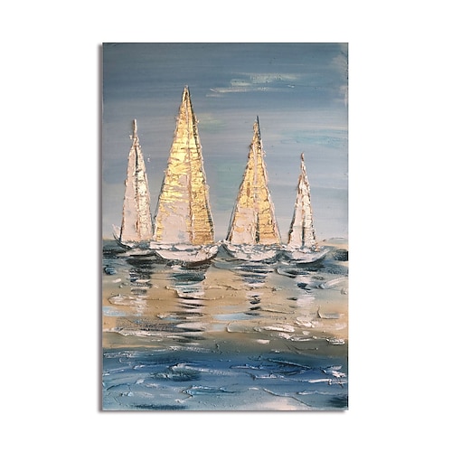 

Oil Painting Handmade Hand Painted Wall Art Abstract Boats Canvas Painting Home Decoration Decor Stretched Frame Ready to Hang