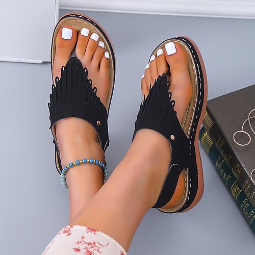 

Damen Sandalen Übergrössen Täglich Sommer Flacher Absatz Offene Spitze Casual PU Leder Schnalle Einfarbig Schwarz Gelb Rot