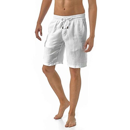 

Men's Classic Style Fashion Straight Shorts Multiple Pockets Elastic Drawstring Design Knee Length Pants Sports Outdoor Casual Solid Color Comfort Breathable Mid Waist White Black Navy Blue M L XL