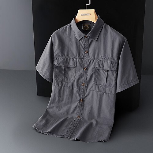 

Men's Shirt non-printing Solid Colored Turndown Casual Daily Short Sleeve Tops Simple Casual Gray Army Green Khaki