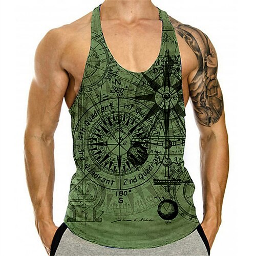 

Men's Tank Top Vest 3D Print Graphic Prints Compass Crew Neck Daily Sports Print Sleeveless Tops Fashion Classic Designer Comfortable Green