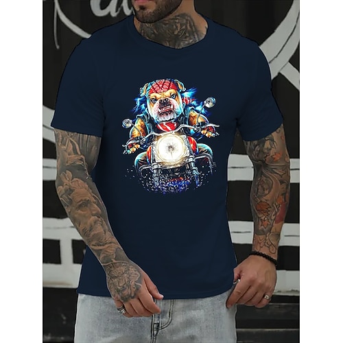 

Men's T shirt Hot Stamping Dog Motorcycle Round Neck Casual Daily Print Short Sleeve Tops Simple Basic Black Blue Gray