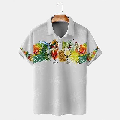 

Men's Collar Polo Shirt Golf Shirt Fruit Turndown White Street Casual Short Sleeve 3D Button-Down Clothing Apparel Fashion Casual Comfortable
