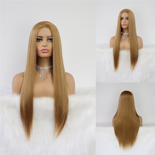 

Lace Wig Straight Hair Brown Color Long Wigs Glueless Heat Resistant Fiber Hair Synthetic Lace Wigs for Women