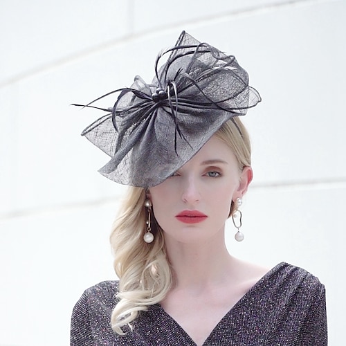 

Elegant Tulle / Sinamay / Abaca Fascinators with Feather / Bowknot 1PC Special Occasion / Party / Evening / Melbourne Cup Headpiece