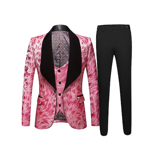 

Yellow Rosy Pink Red Men's Wedding Tuxedos 3 Piece Shawl Collar Jacquard Tailored Fit Single Breasted One-button 2022
