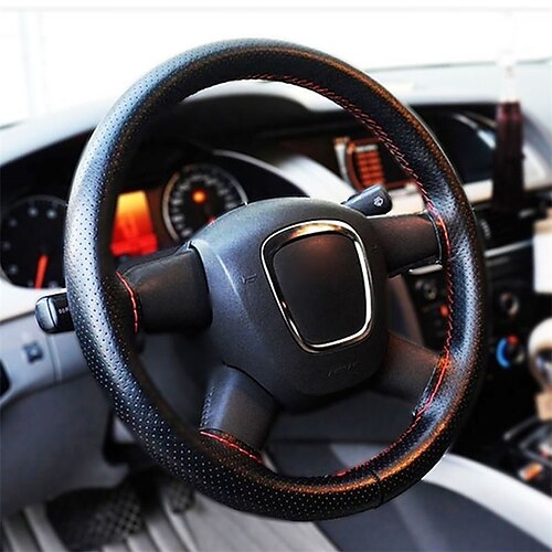 

Braid On Steering Wheel Car Steering Wheel Cover With Needles and Thread Artificial leather Diameter 38cm Steering Cover