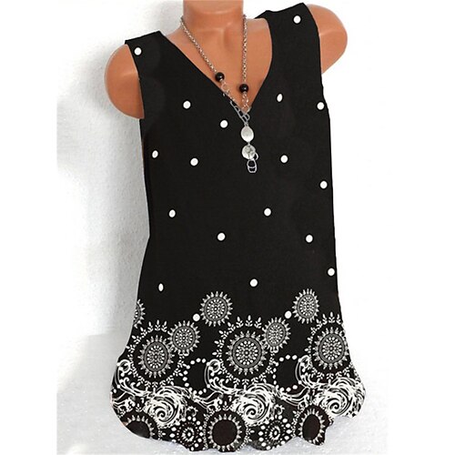 

Women's Floral Tank Top Camis Floral Polka Dot Print V Neck Casual Streetwear Tops Black / 3D Print
