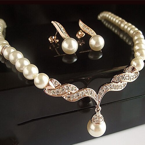 

I monili nuziali 1 set Bianco Perle finte Orecchini Collane Per donna Semplice Vintage Romantico Adorabile Stile vintage Tonda Parure di gioielli Per Matrimonio Fidanzamento