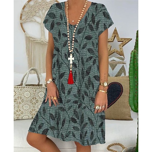 

Damen Casual kleid Etuikleid Minikleid Blau Grün Kurzarm Bedruckt Bedruckt Frühling Sommer V Ausschnitt Urlaub Lockere Passform 2023 S M L XL XXL 3XL