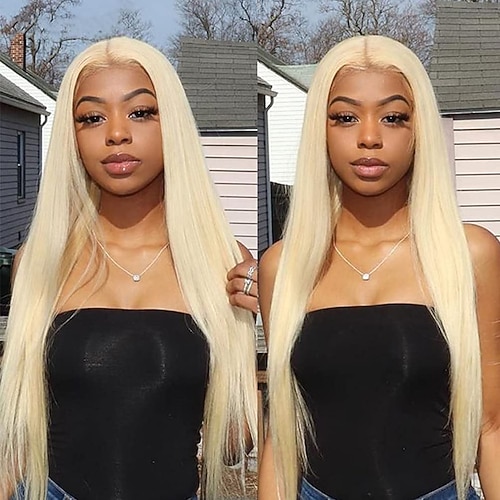 

Synthetic Lace Wig kinky Straight Style 10-26 inch Blonde Silky Straight 132.5 lace front Wig Women's Wig Light Blonde / Daily Wear