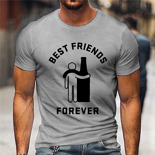 

Men's Unisex T shirt Tee 3D Print Graphic Prints Beer Letter Crew Neck Street Daily Print Short Sleeve Tops Casual Vintage Designer Big and Tall Gray Brown