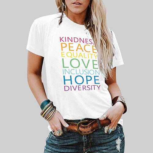 

Women's Casual Weekend Painting T shirt Tee Text Short Sleeve Print Round Neck Basic Tops White Black Gray S