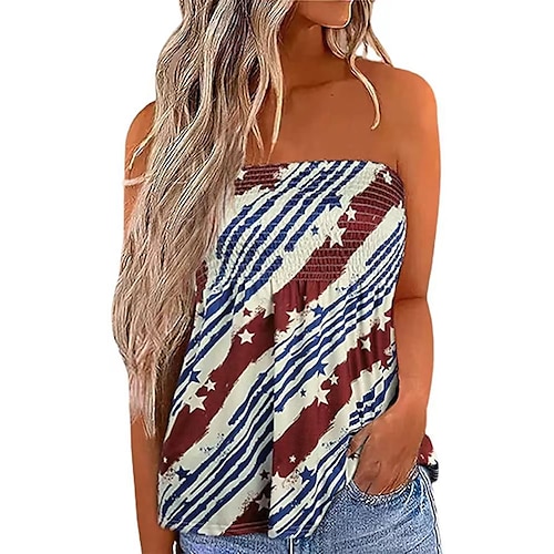 

Women's Bandeau Green Blue Purple American Flag Backless Flowing tunic Sleeveless Party Weekend Streetwear Casual Strapless Regular Independence Day S / 3D Print / Print