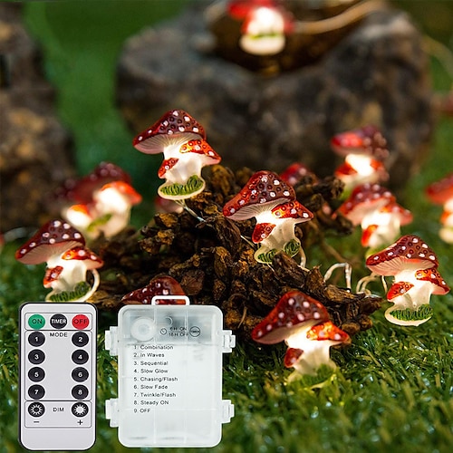 

Mushroom String Light 3m 30LED with Remote Control 8 Modes Battery Powered Fairy Lights Decorfor Home Garden Terrace Christmas Wedding Party Indoor Outdoor Patio Fence Decoration Lights