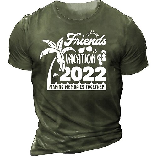 

Men's Unisex T shirt 3D Print Graphic Prints Coconut Tree Letter Crew Neck Street Daily Print Short Sleeve Tops Casual Designer Big and Tall Sports Black Army Green Khaki