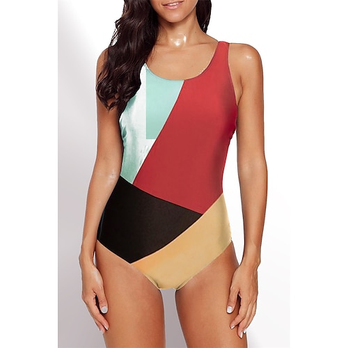 

Women's One Piece Swimsuit Criss Cross Bodysuit Bathing Suit Patchwork Swimwear Green / Red Breathable Quick Dry Lightweight Swimming Surfing Beach Summer / Stretchy