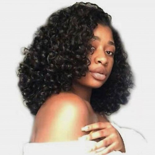 

Human Hair 4x4 Lace Front Wig Side Part Brazilian Hair Curly Black Wig 130% Density with Baby Hair Glueless Pre-Plucked For wigs for black women Short Medium Length Human Hair Lace Wig / Daily Wear