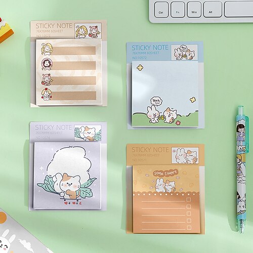 

4 pcs Sticky Notes 7.67.6 inch Colorful Paper Lined Cute Self-adhesive Post It Notes for School Office Student