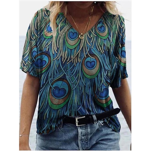 

Women's Casual Daily Floral T shirt Tee Plants Flower Short Sleeve Print Round Neck Boho Tops Blue Yellow Royal Blue S / 3D Print