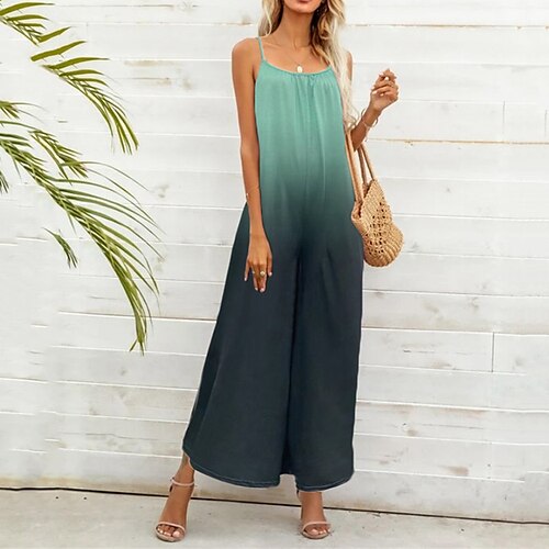 

Women's Jumpsuit Backless Print Gradient Crew Neck Streetwear Street Going out Regular Fit Sleeveless Green Blue Purple S M L Spring