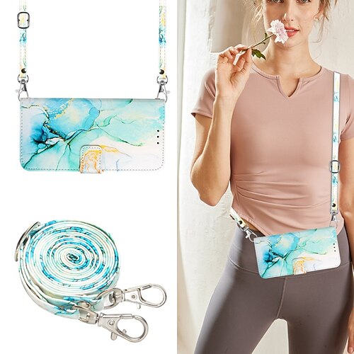 

Phone Case For Apple Handbag Purse Wallet Card iPhone 14 Pro Max 14 Plus 13 12 11 Pro Max Mini X XR XS with Wrist Strap Card Holder Slots Magnetic Flip Marble PU Leather