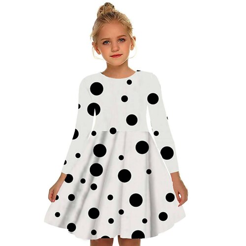 

Mädchen' A Linie Kleid Langarm Punkt 3D-gedruckte Grafik Kleider Brautkleider schlicht Süß Knielang Polyester Kleid Sommer kinderkleidung Sport Natur Täglich Regular Fit Bedruckt