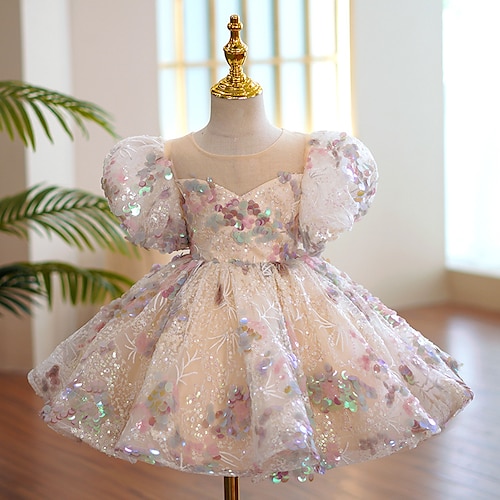 

Party Event / Party Princess Flower Girl Dresses Jewel Neck Knee Length Tulle Spring Summer with Bow(s) Paillette Cute Girls' Party Dress Fit 3-16 Years