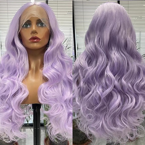 

Lace Front Synthetic Natural Hairline Wigs for Women Purple Color Long Wave Hair Heat Resistant Fiber Cosplay Daily Wear