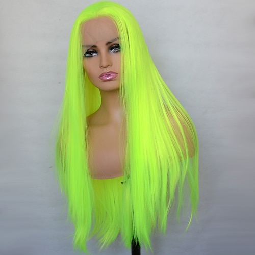 

Green Synthetic Lace Front Wig Silky Straight Heat Resistant Fiber Natural Hairline Cosplay For Women