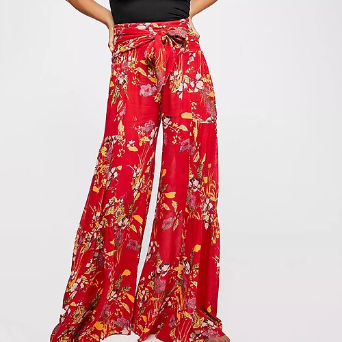 

Women's Culottes Wide Leg Chinos Pants Trousers Green Blue Purple Mid Waist Fashion Holiday Weekend Print Micro-elastic Full Length Comfort Graphic S M L XL / Loose Fit