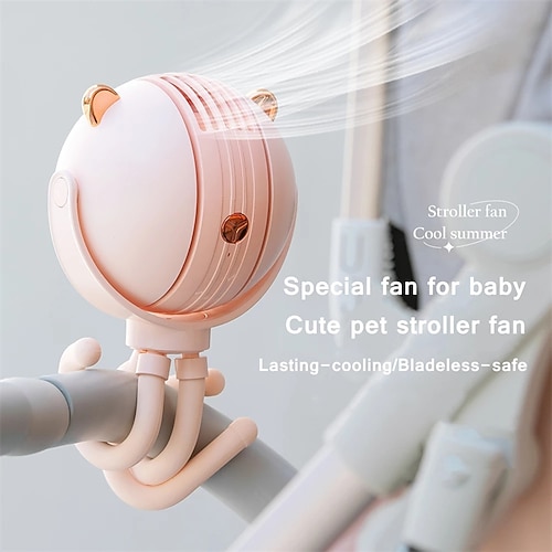 

Cute Cartoon Safe Bladeless Fan USB Rechargeable Mini Portable Stroller Fan Handhled Air Conditioning For Home Room Electric Fan